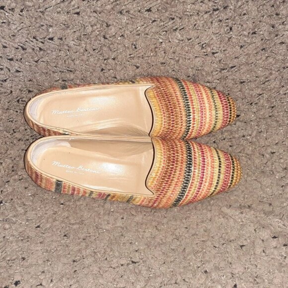 MATTEO BERTONI-Italy-Superb Multicolor Glazed Straw/Leather Flat-Sz 37-Excellent - Picture 7 of 8